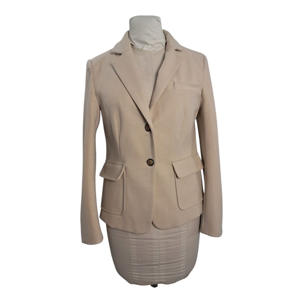 Women’s Beige Blazer Size S Office Workwear Classic Career Suit Jacket Soft